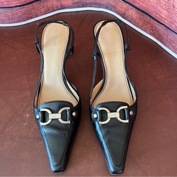 Anne Klein iflex Margy Black Leather Slingblack Pointed Toe Pumps - Picture 3 of 16